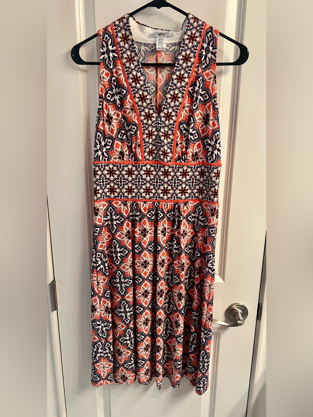 Coral & Navy Floral V-Neck Women’s Knee Length Dress